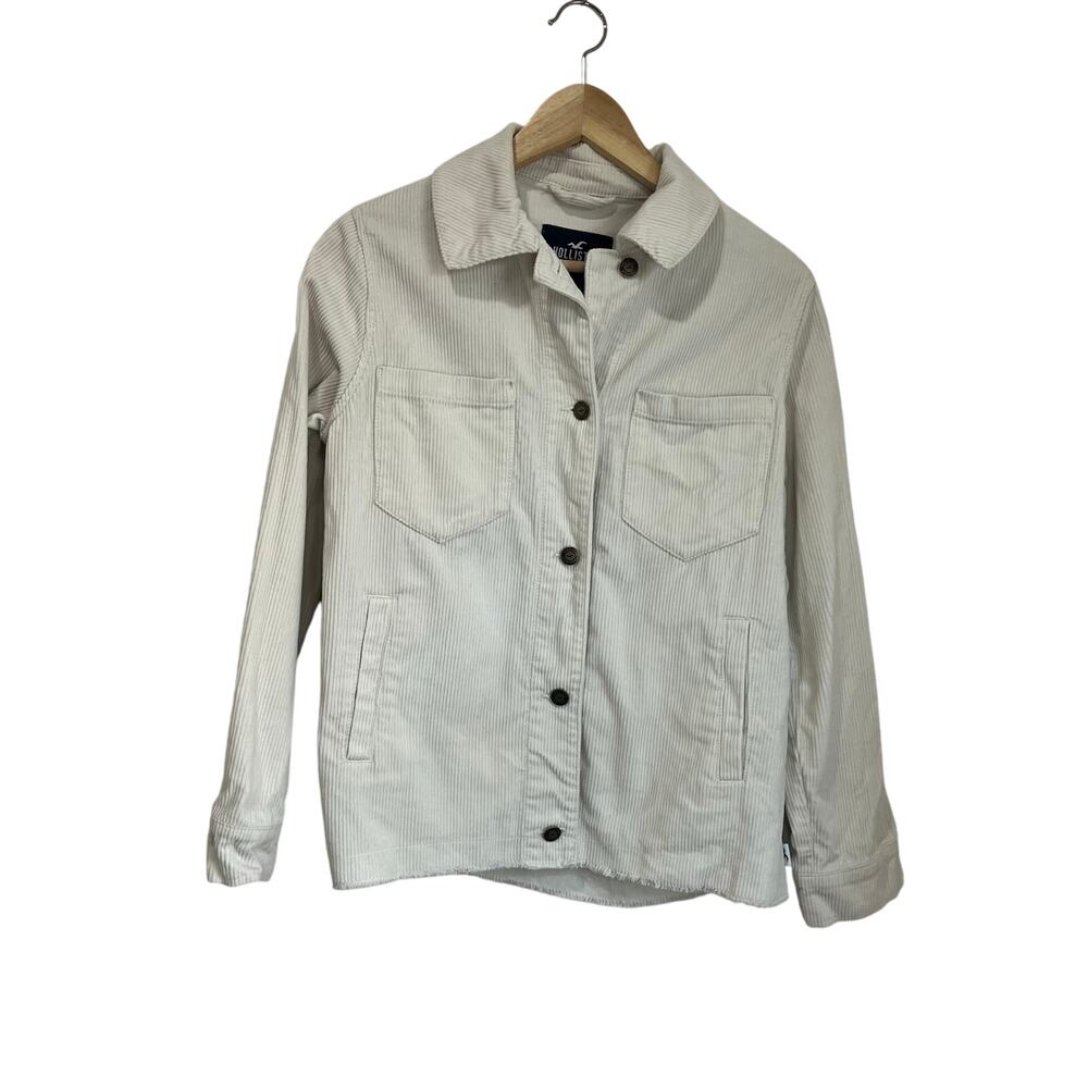 Hollister Off White Corduroy Button Front Utility Shacket Size XXS 100% Cotton